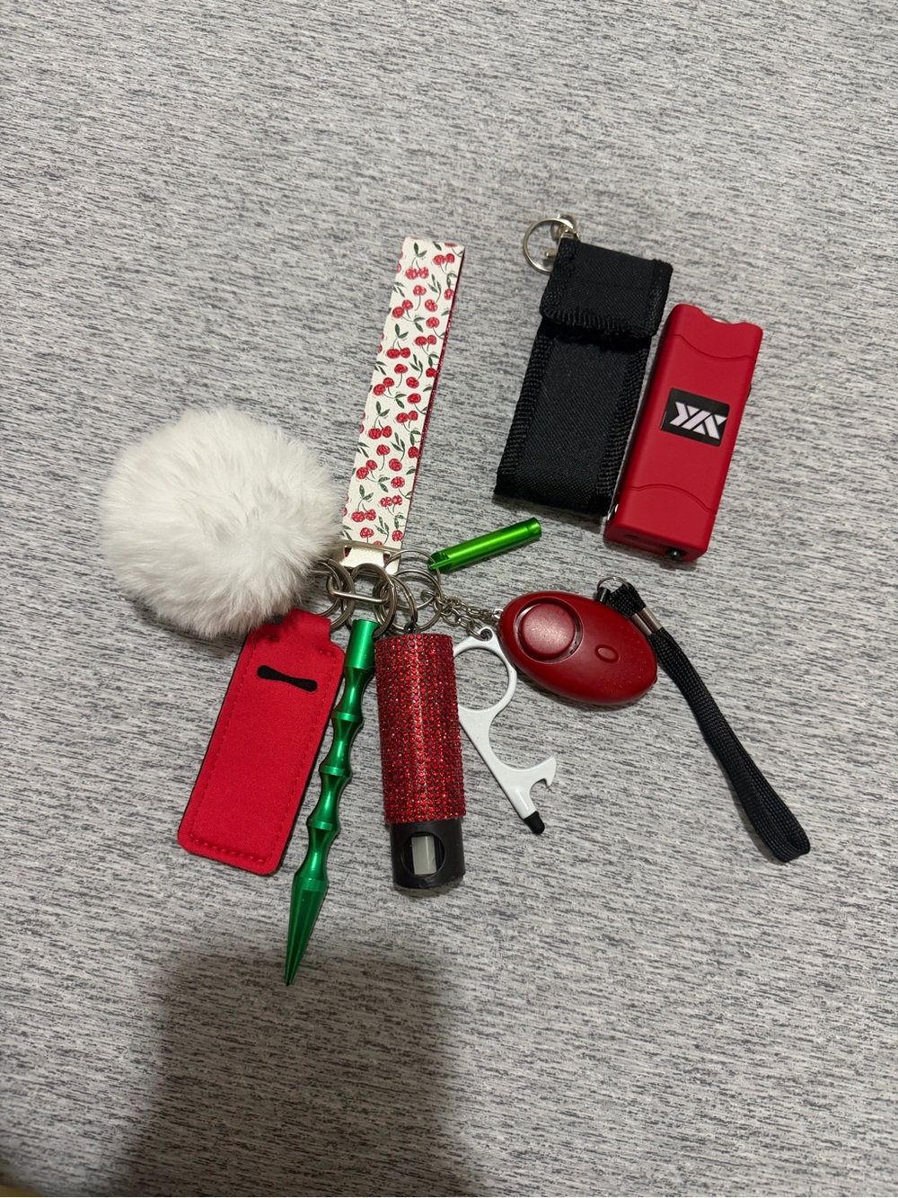 Red and White Cherry Safety Keychain Accessory Set